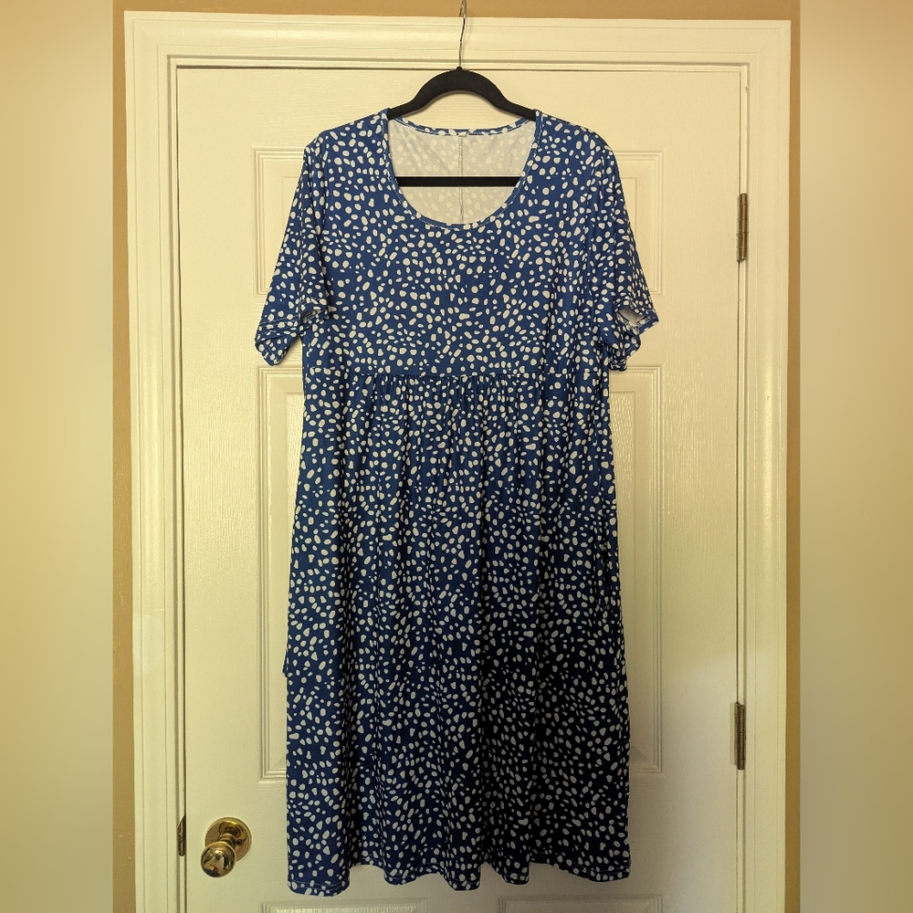 Blue and White Printed Short Sleeve Women’s Dress